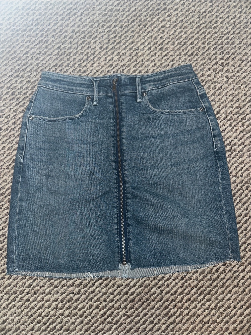 Good American Dark Blue Zip-Front Denim Mini Skirt